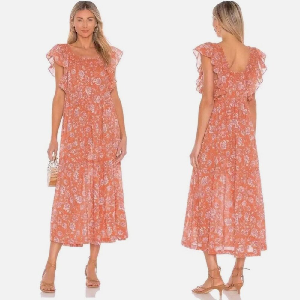 Free People Women's Bonita Floral Printed Flutter Sleeve Midi Dress